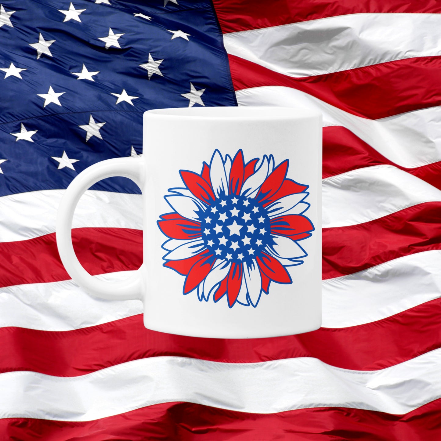 American Flag Sunflower Mug
