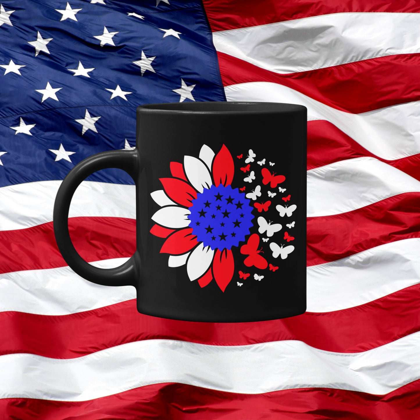 American Flag Sunflower Mug