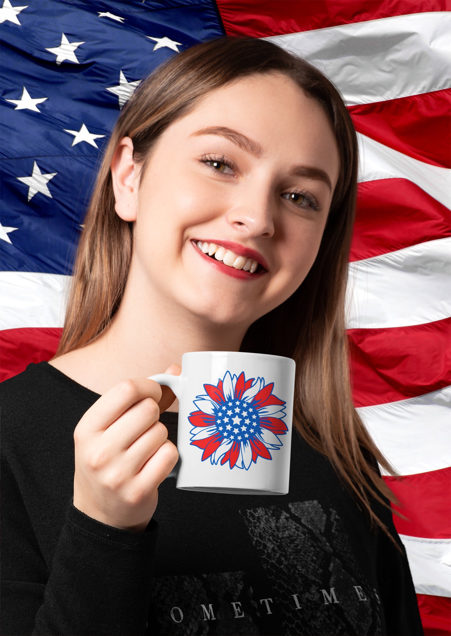 American Flag Sunflower Mug