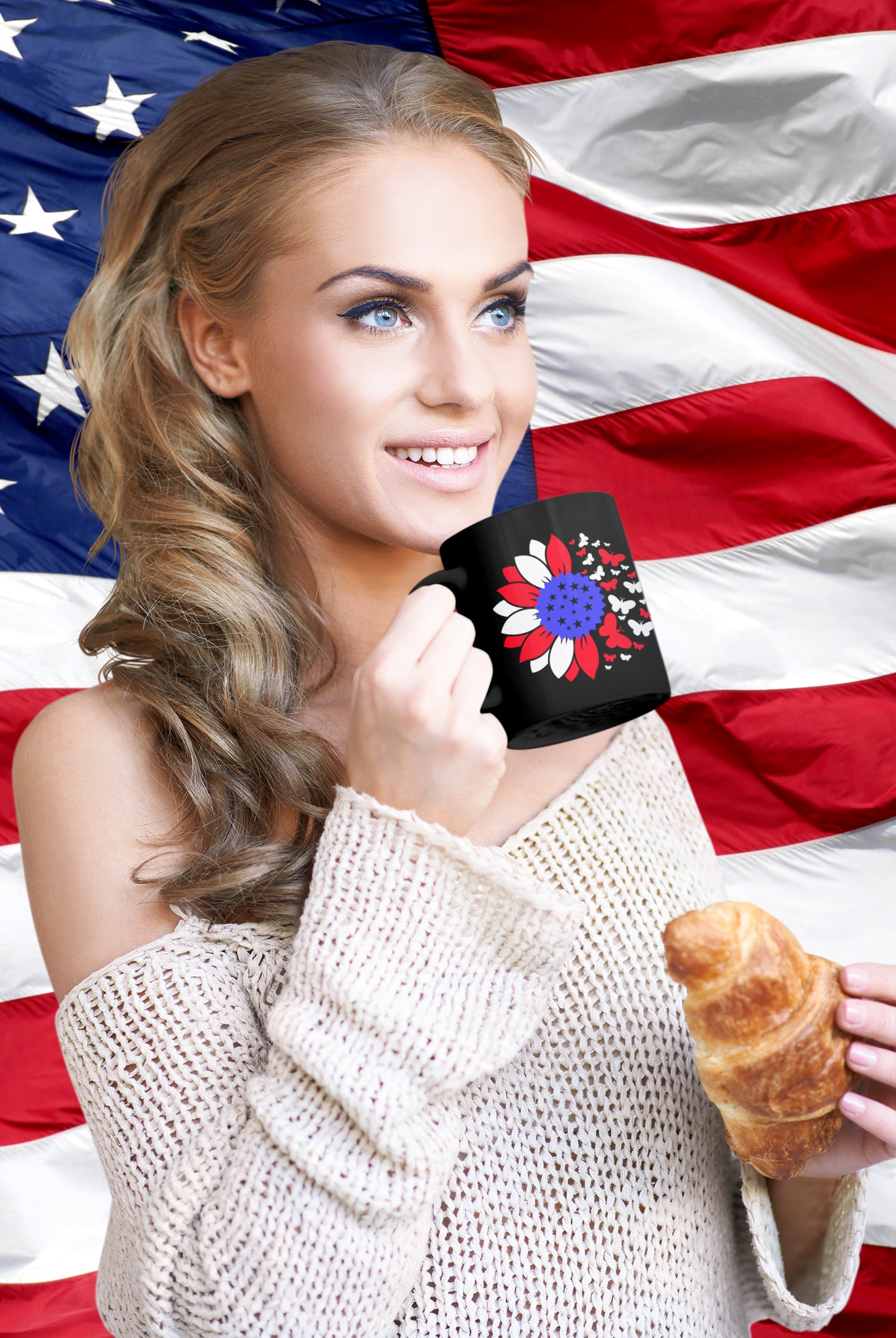American Flag Sunflower Mug