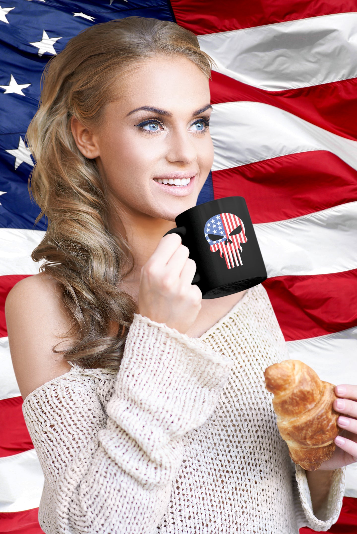 American Flag Skull Mug