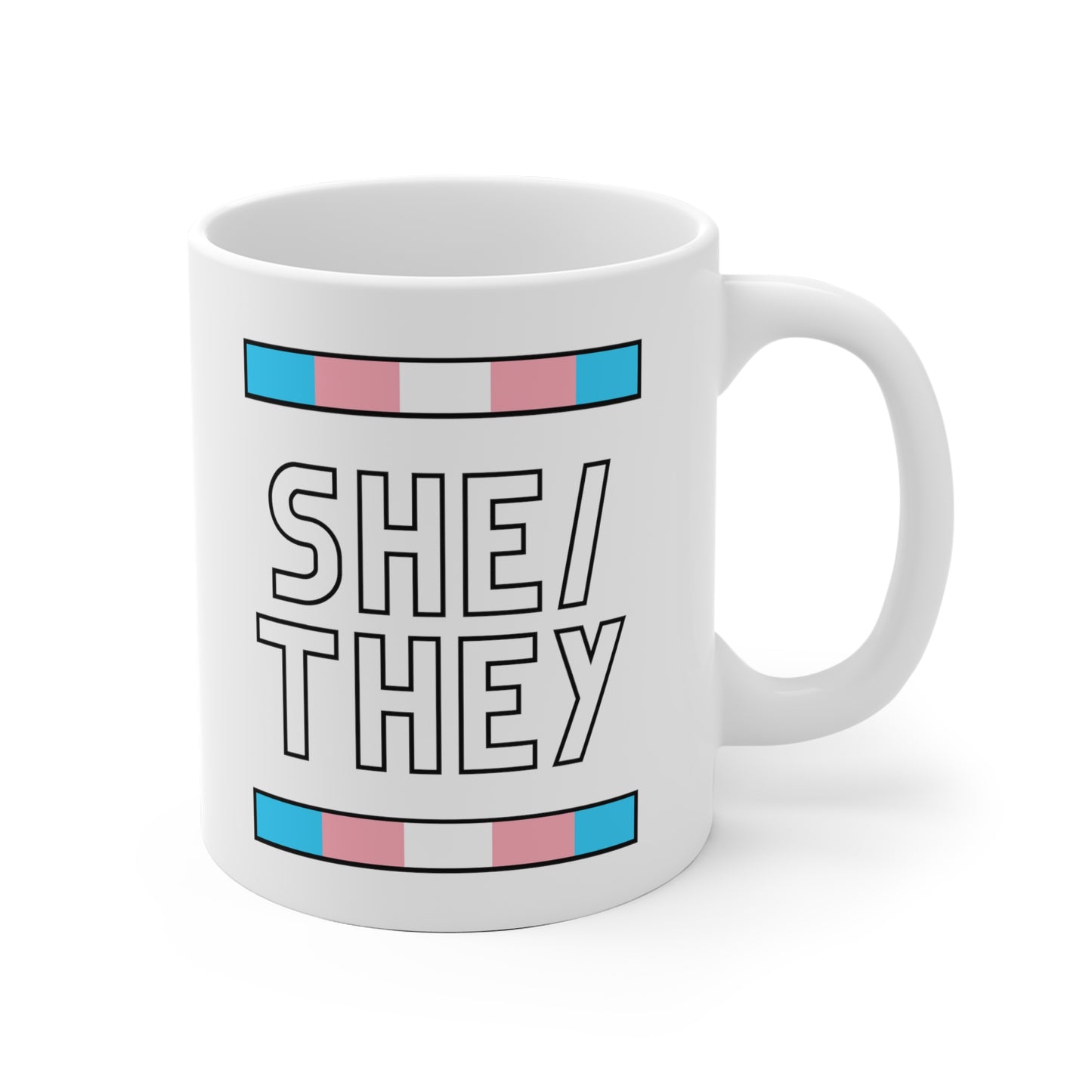 She/They Transgender Flag Pronoun Mug