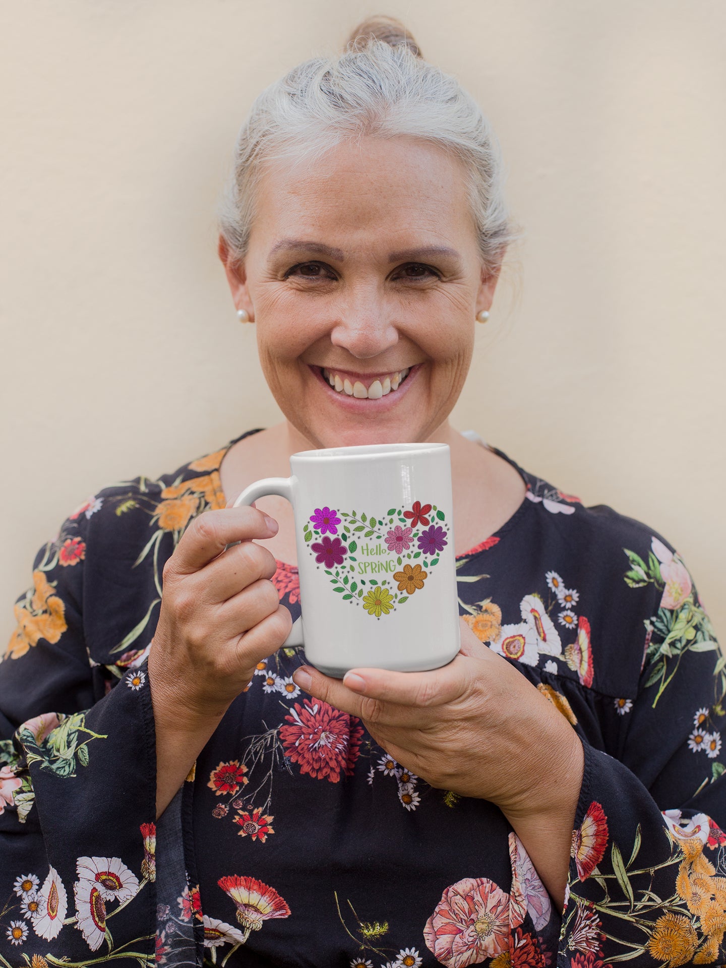 Hello Spring Flower Heart Mug