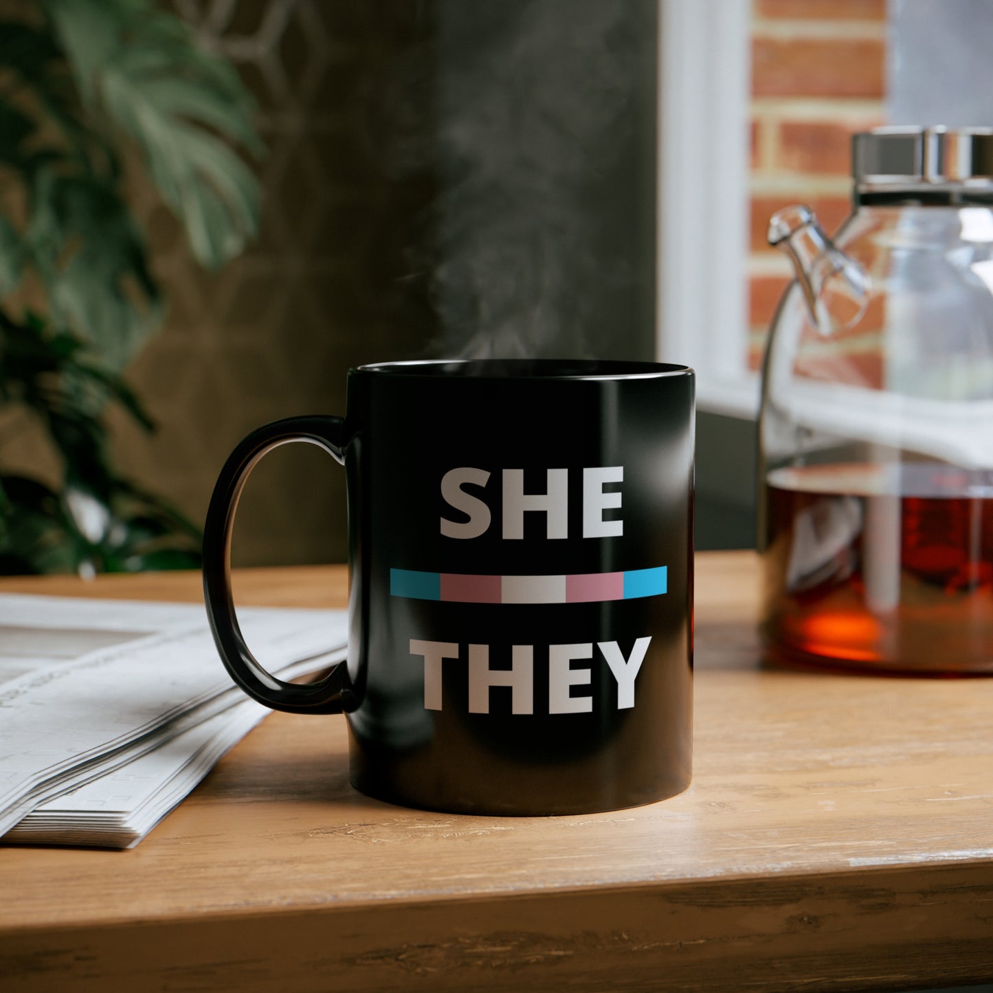 She/They Transgender Flag Pronoun Mug
