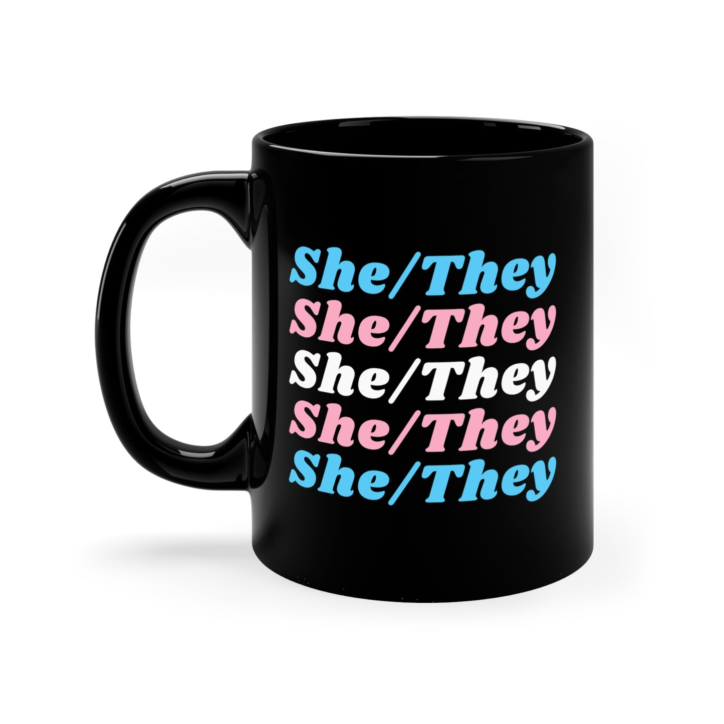 She/They Transgender Flag Pronoun Mug