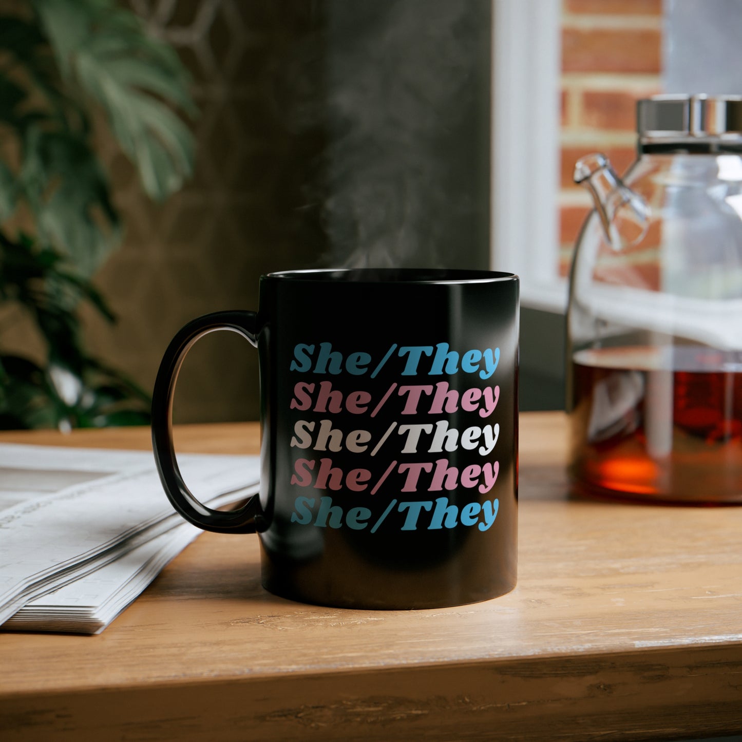 She/They Transgender Flag Pronoun Mug