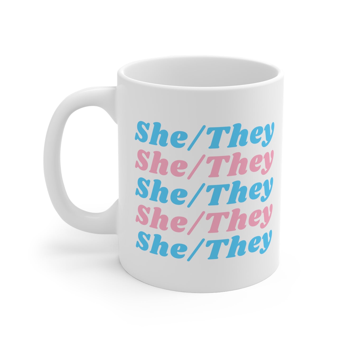 She/They Transgender Flag Pronoun Mug