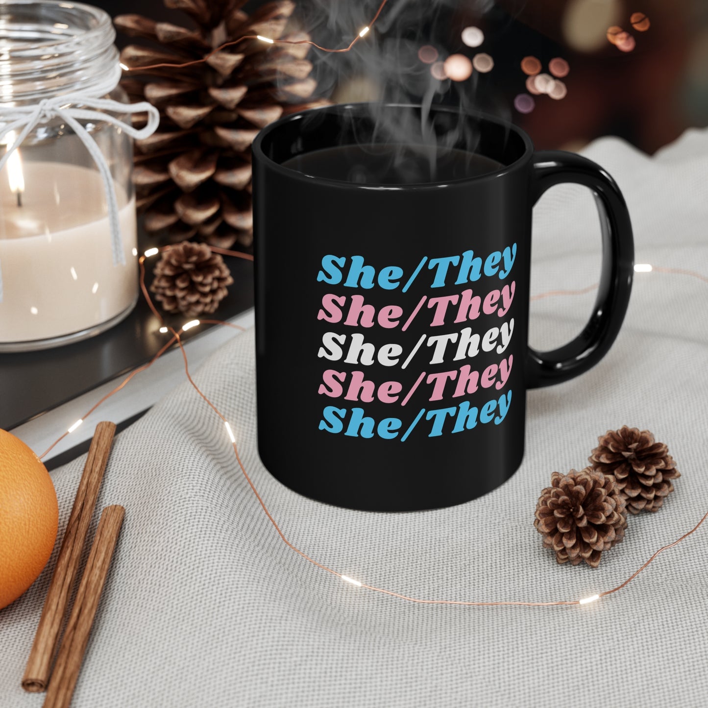 She/They Transgender Flag Pronoun Mug