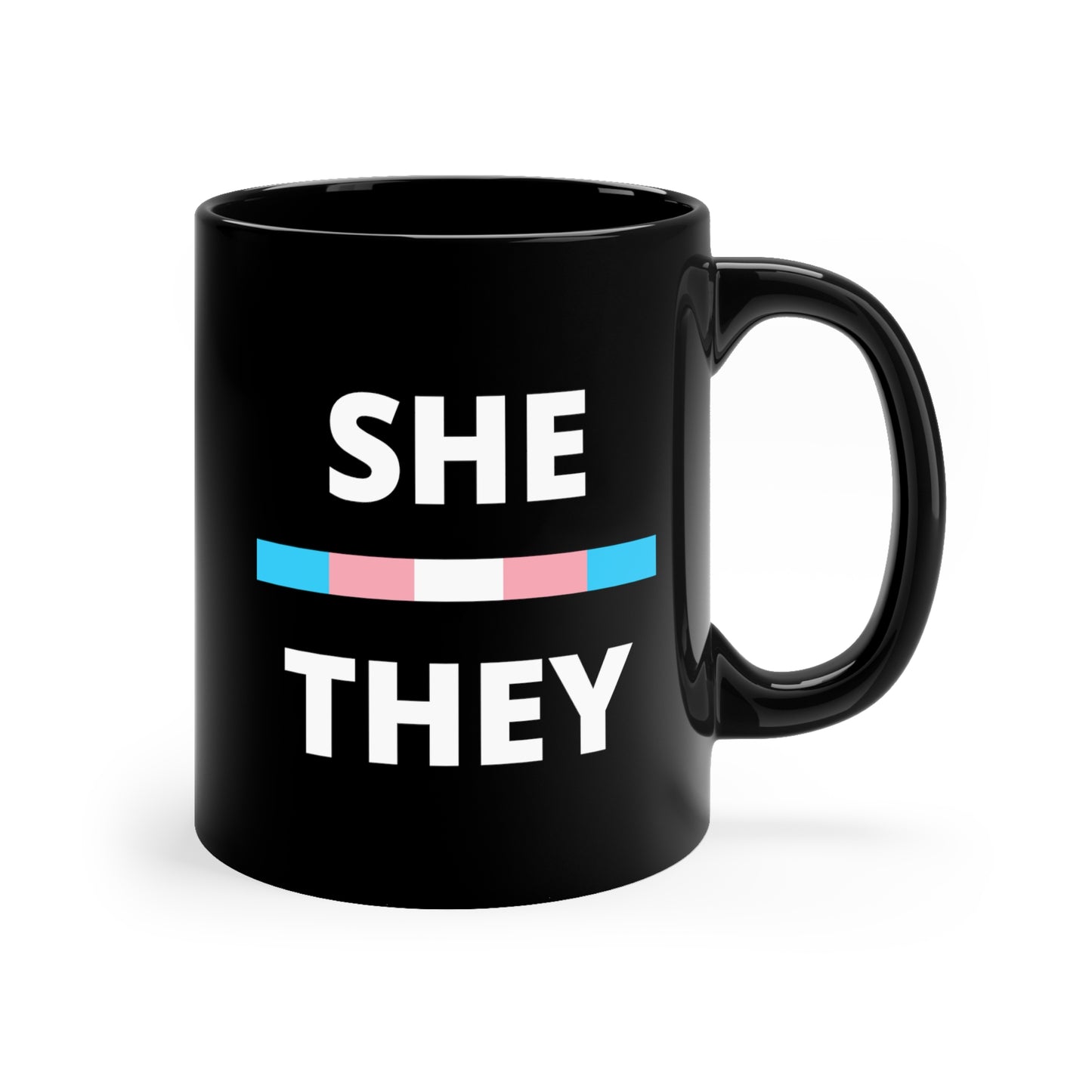She/They Transgender Flag Pronoun Mug