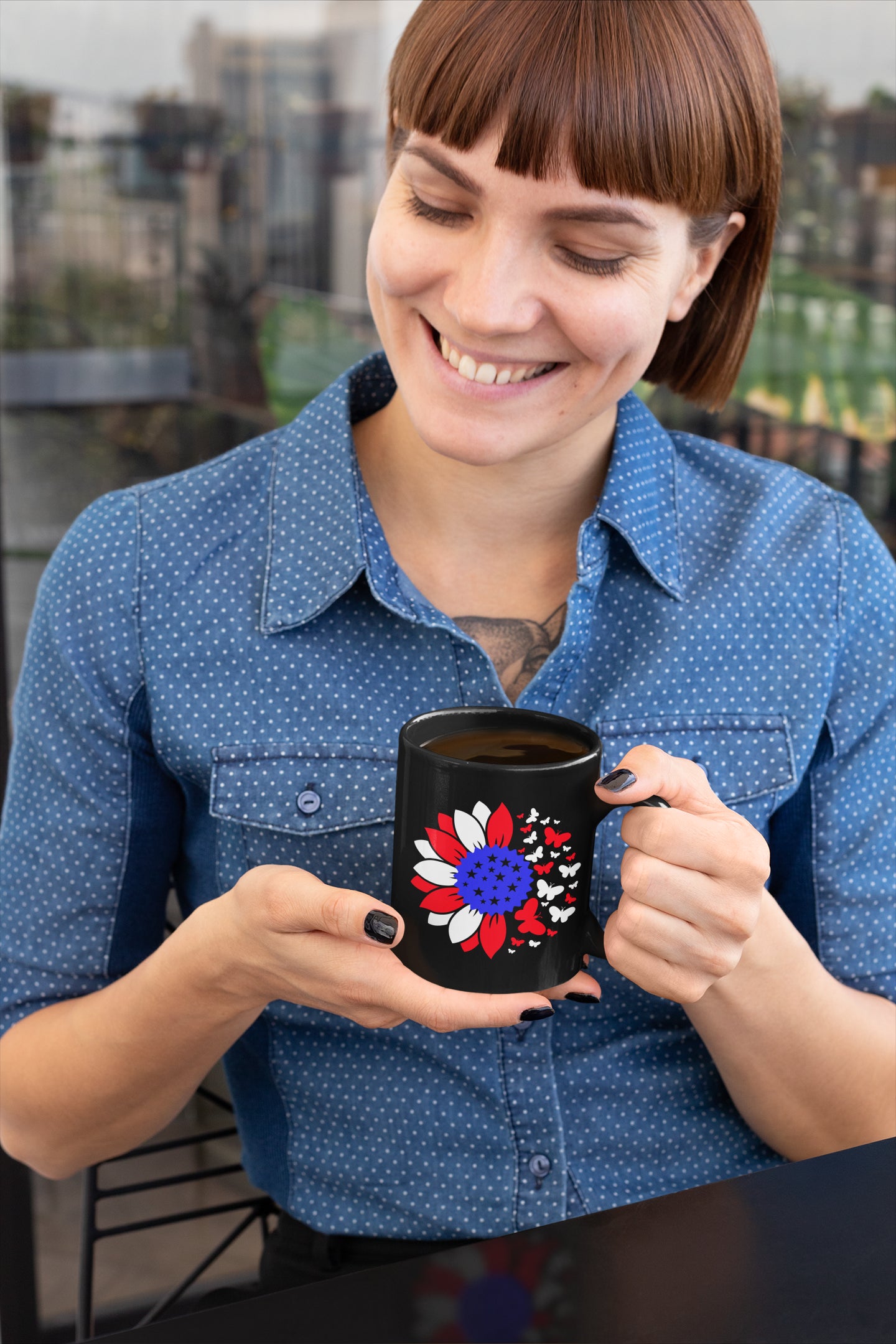 American Flag Sunflower Mug