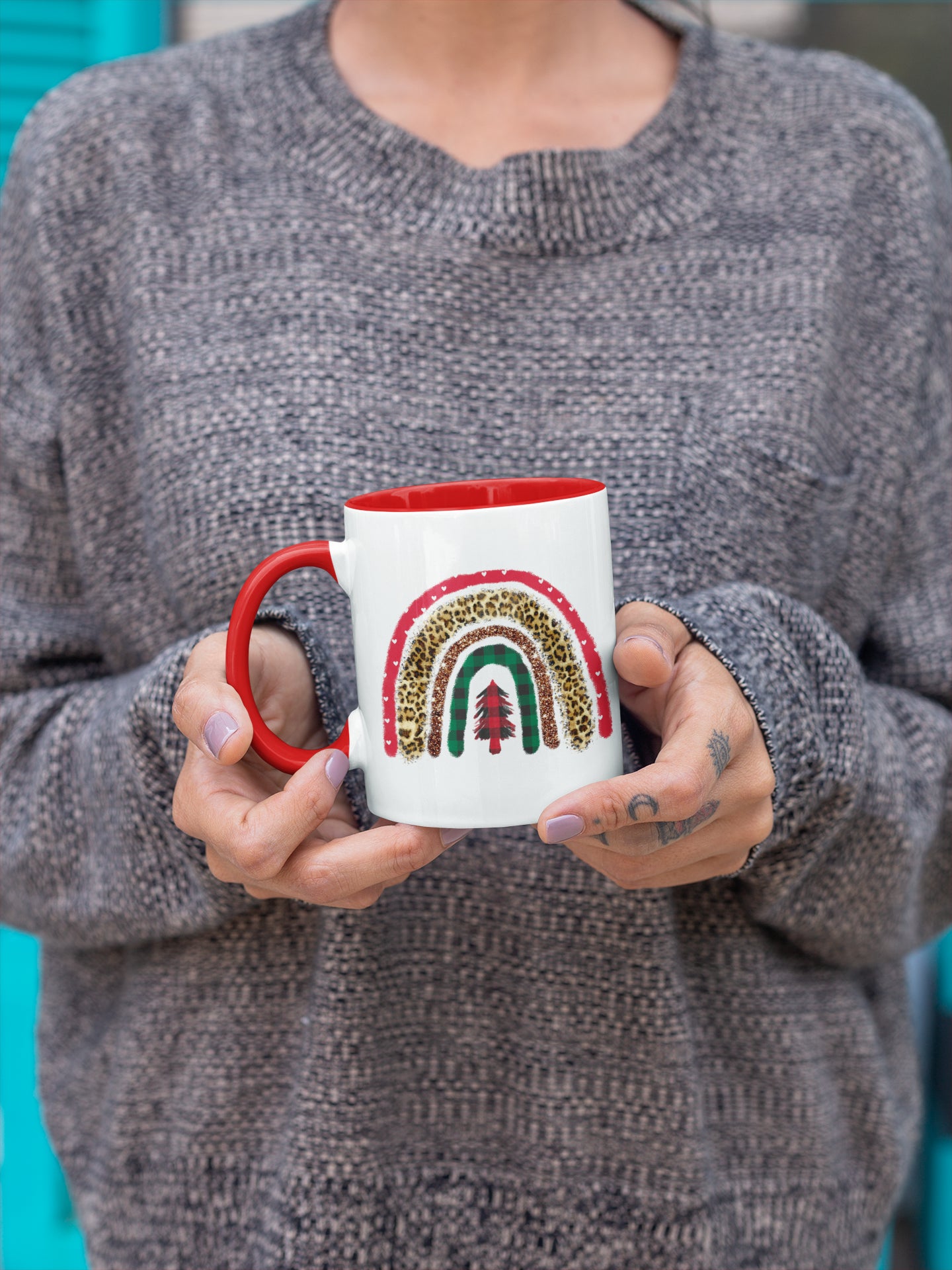 Boho Christmas Tree Rainbow Mug