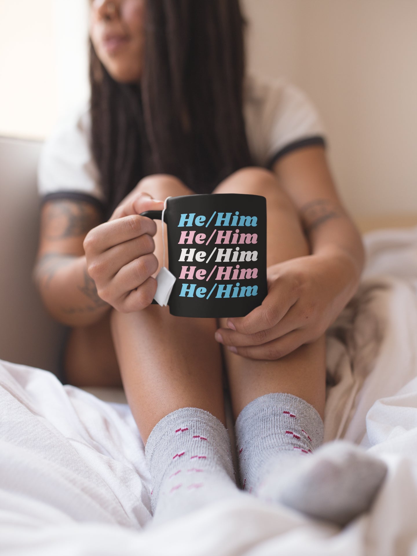 He/Him Transgender Flag Pronoun Mug
