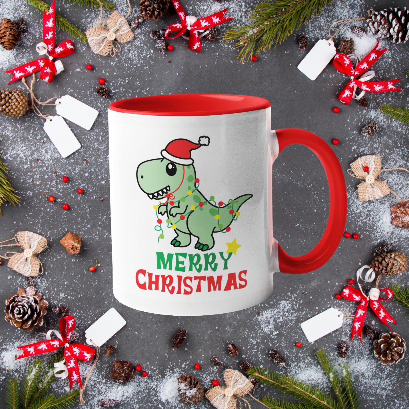 Merry Christmas Dinosaur Mug