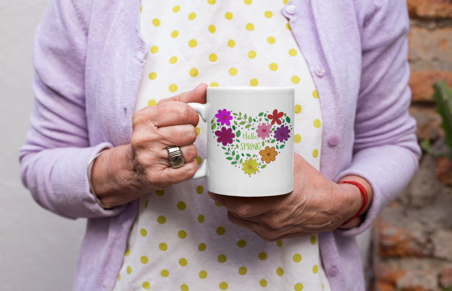 Hello Spring Flower Heart Mug