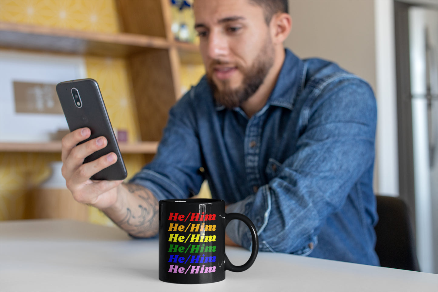 He/Him Rainbow LGBTQ Mug