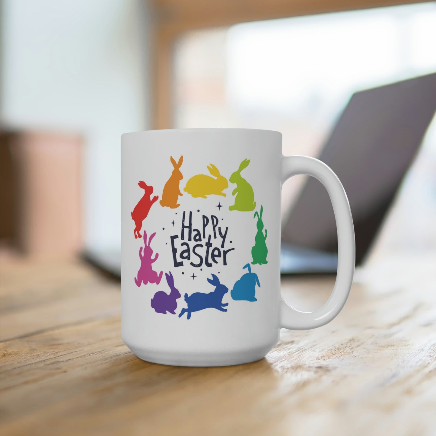 Happy Easter Rainbow Bunnies Mug
