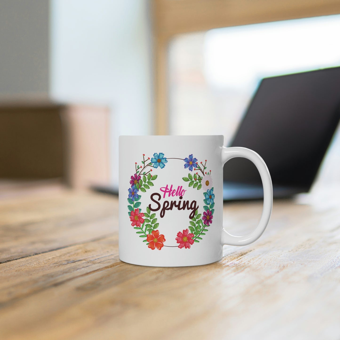 Hello Spring Floral Wreath Mug