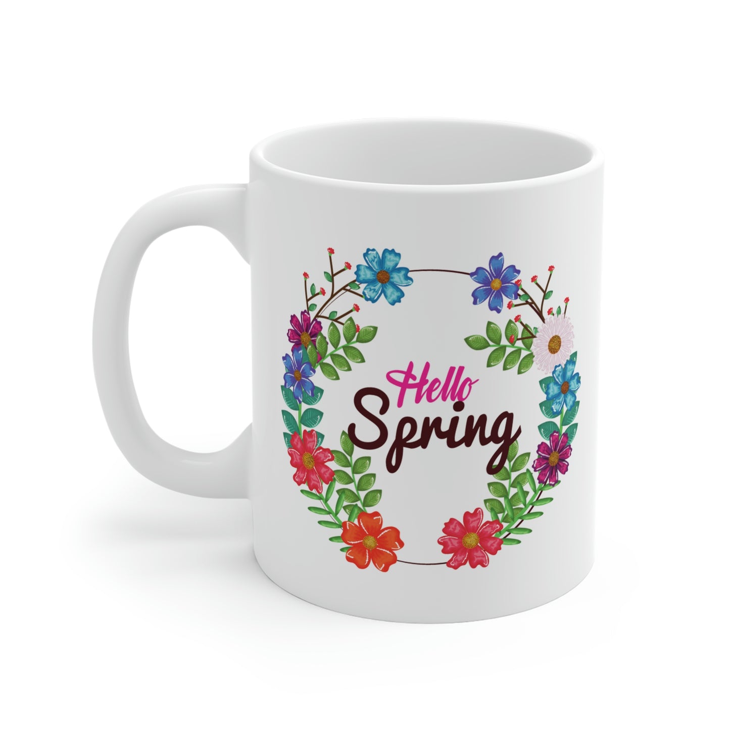 Hello Spring Floral Wreath Mug