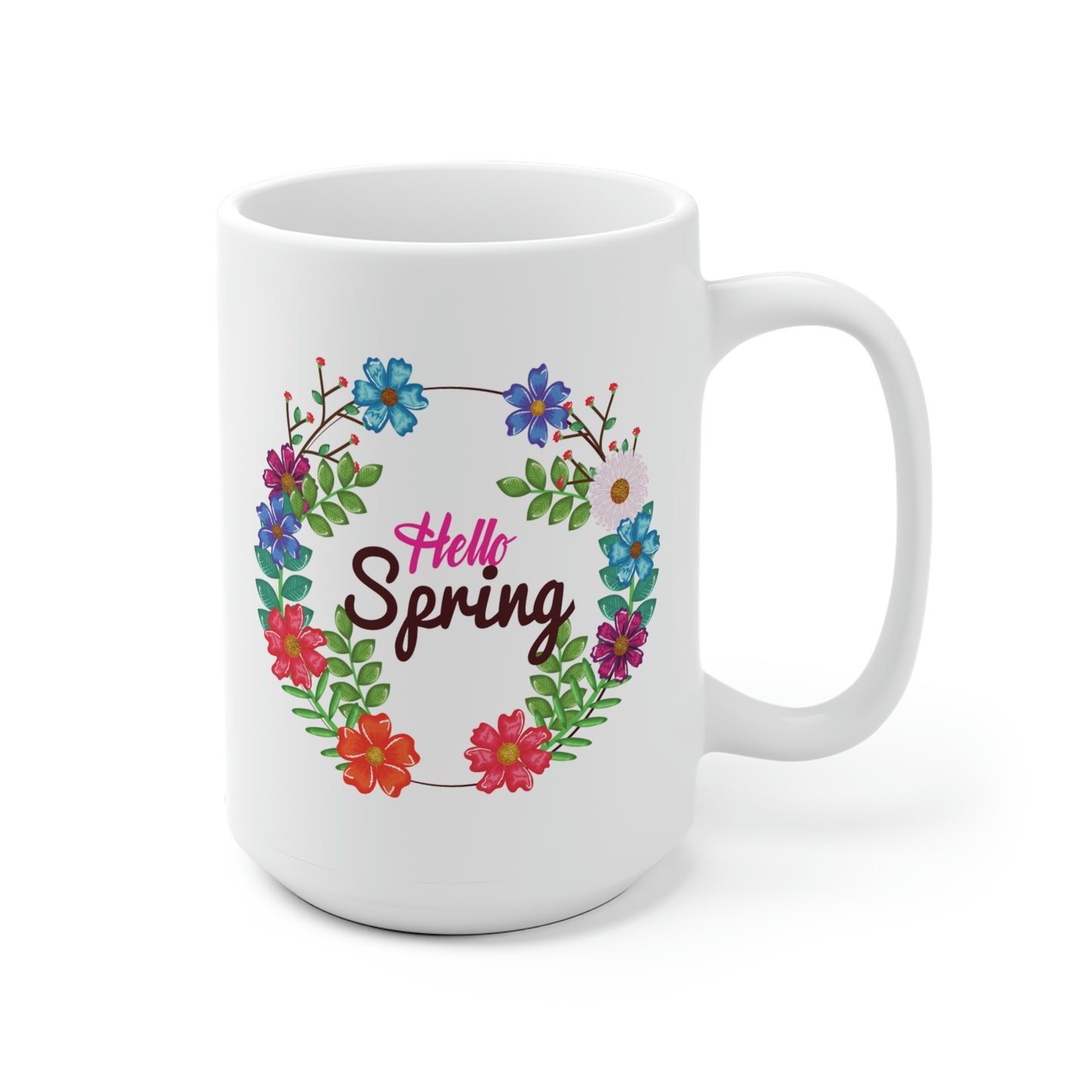Hello Spring Floral Wreath Mug