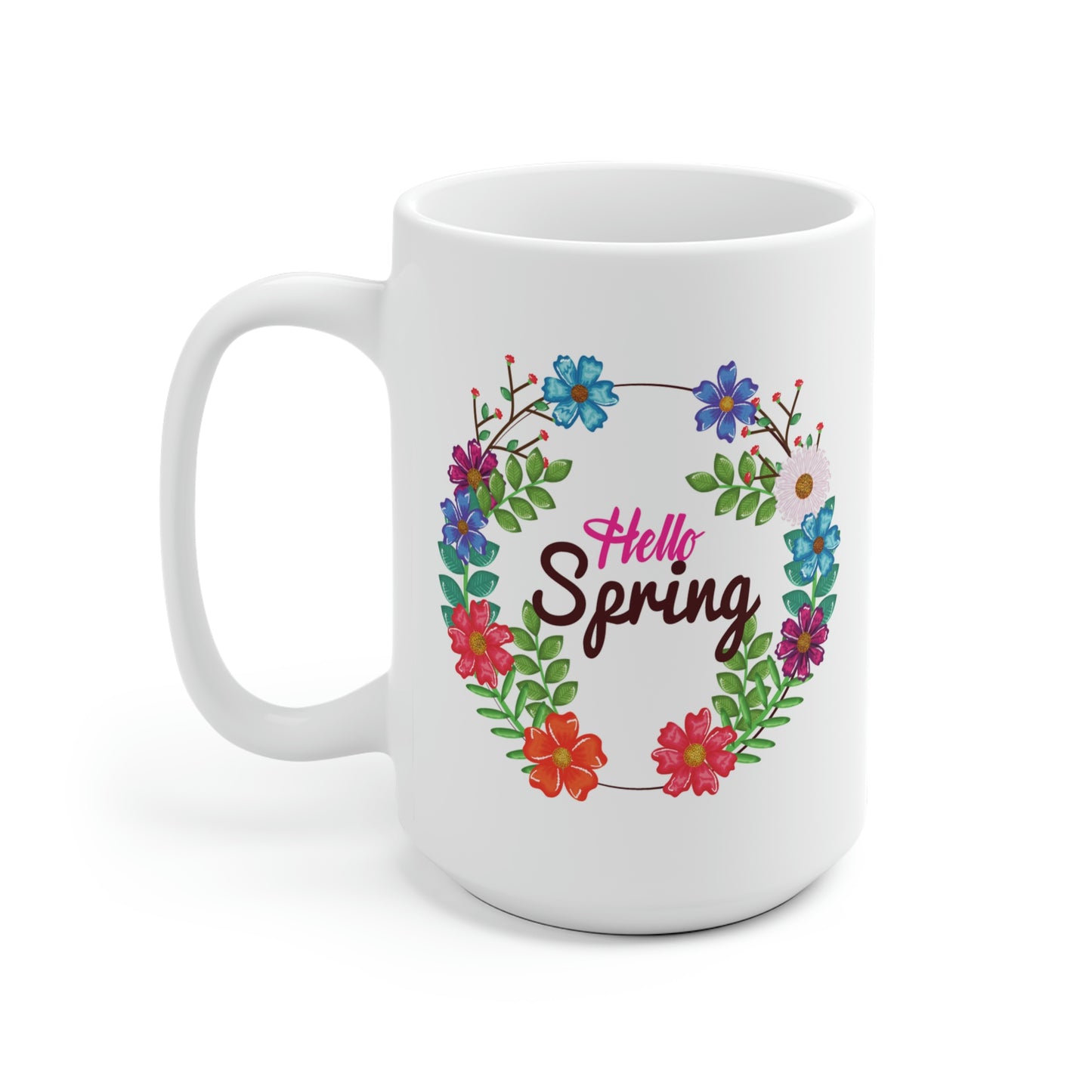 Hello Spring Floral Wreath Mug