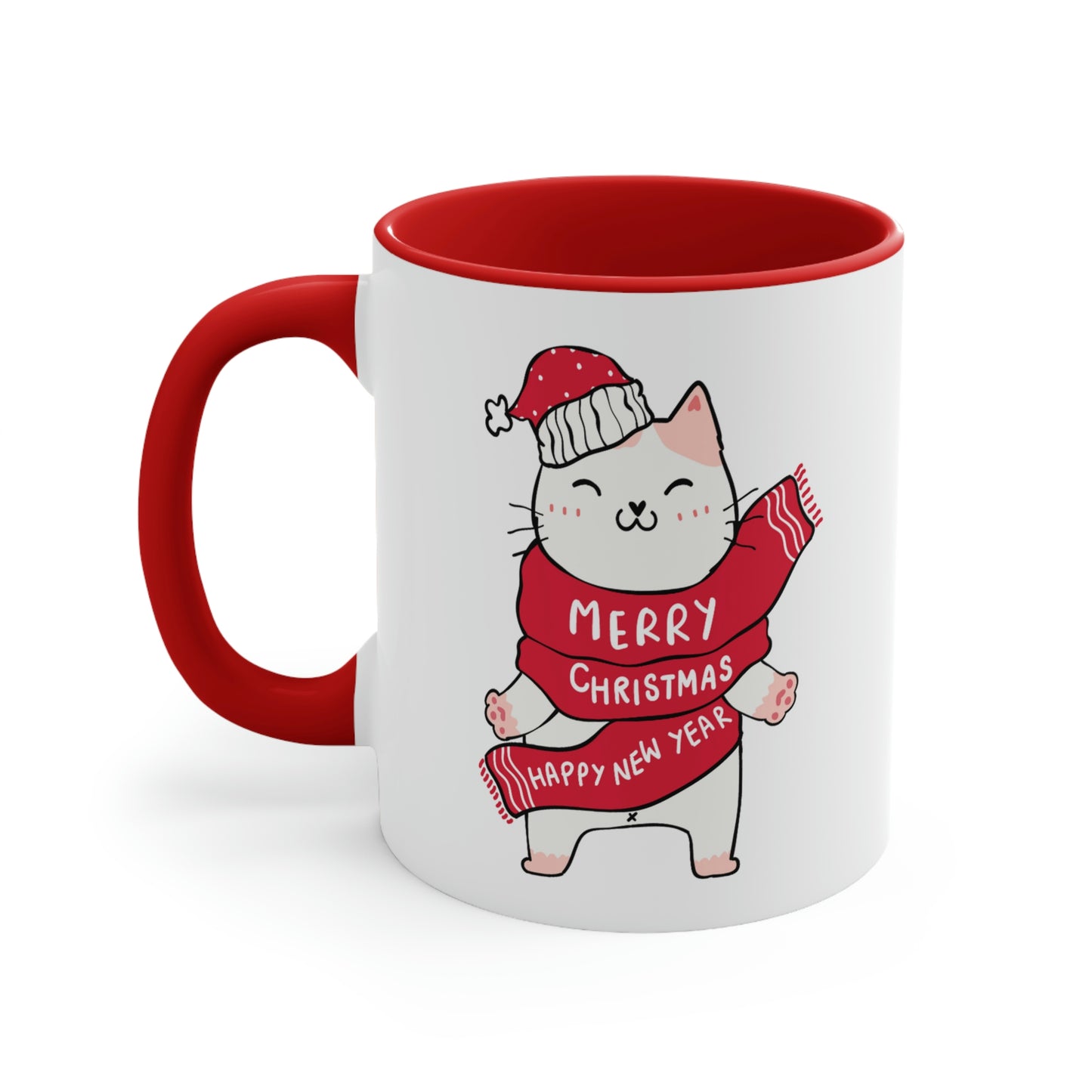 Merry Christmas Happy New Year Cat Mug