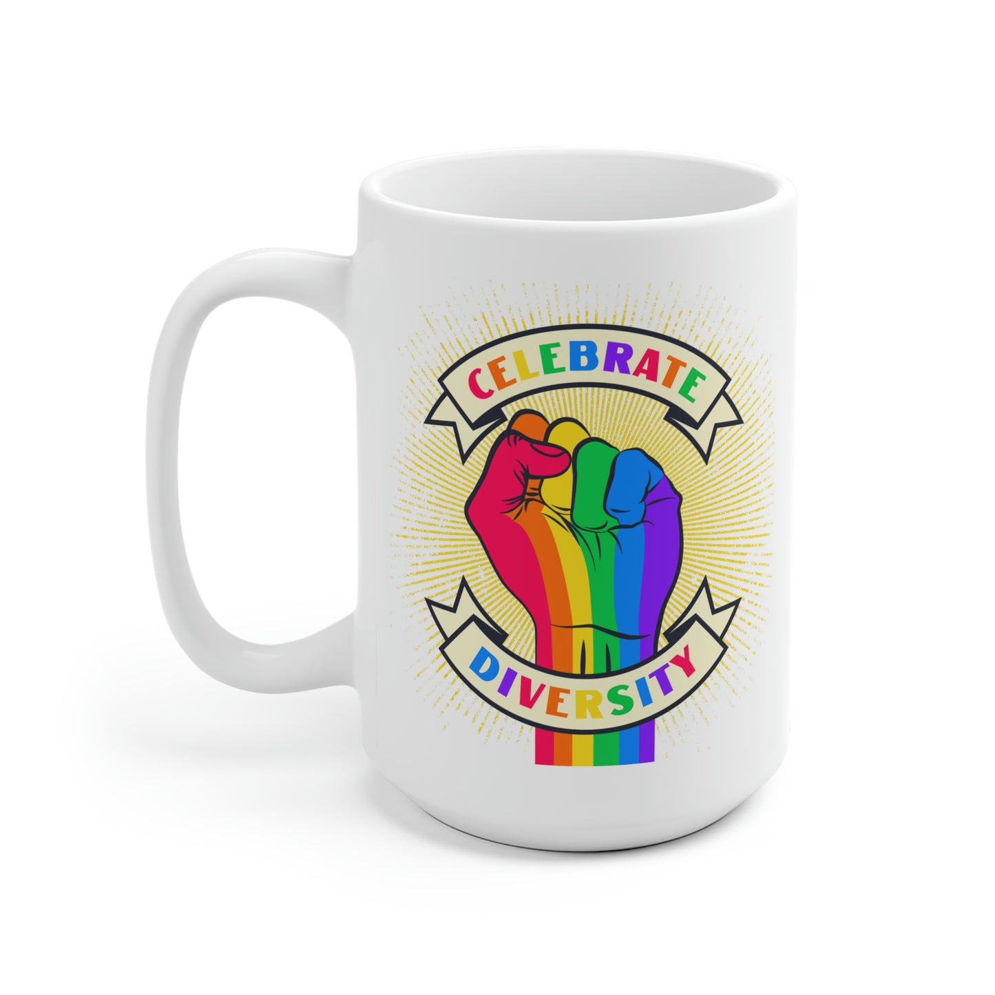 Celebrate Diversity Rainbow Fist Mug
