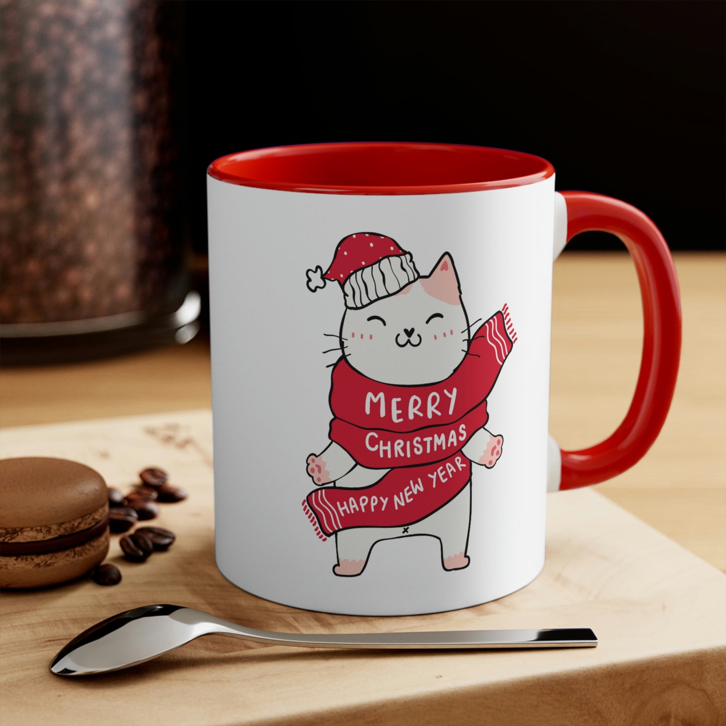 Merry Christmas Happy New Year Cat Mug