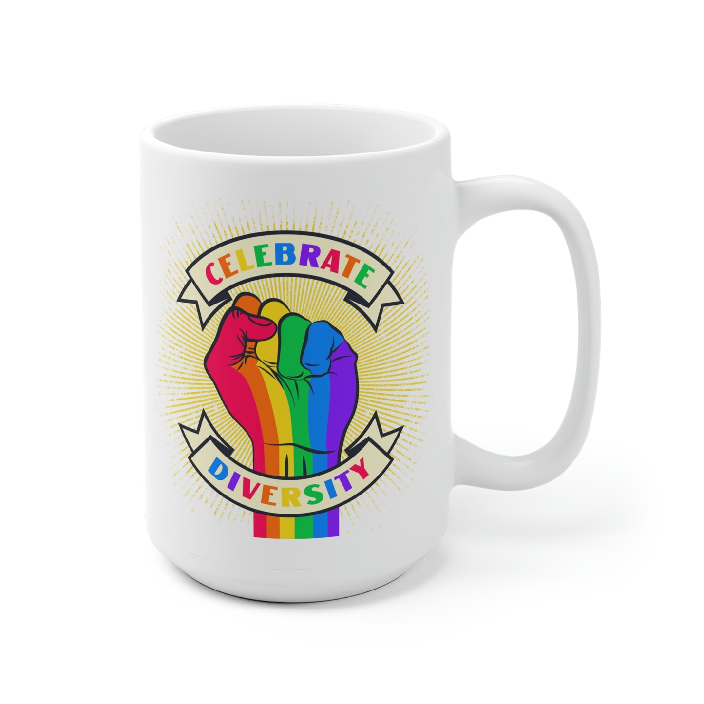 Celebrate Diversity Rainbow Fist Mug