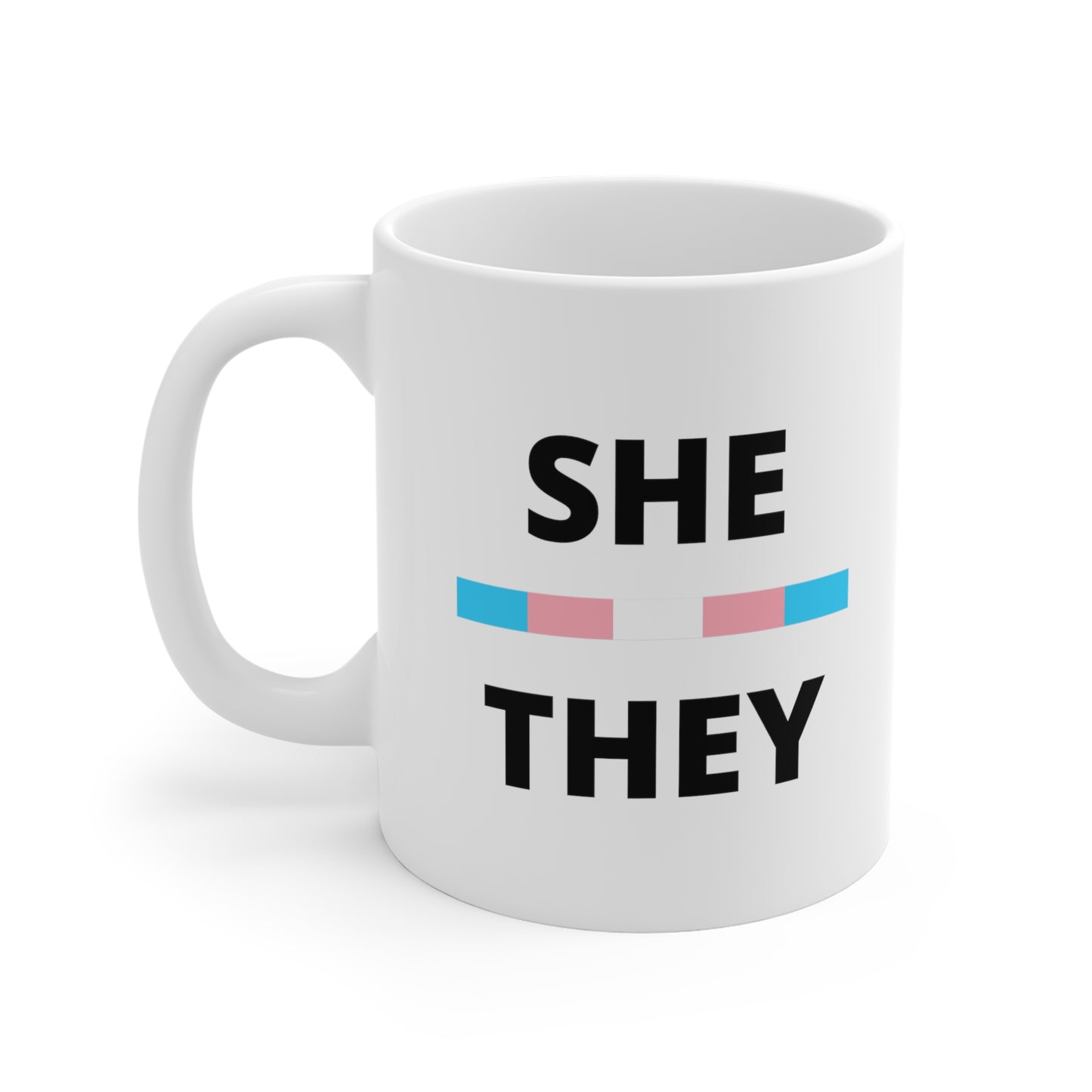 She/They Transgender Flag Pronoun Mug