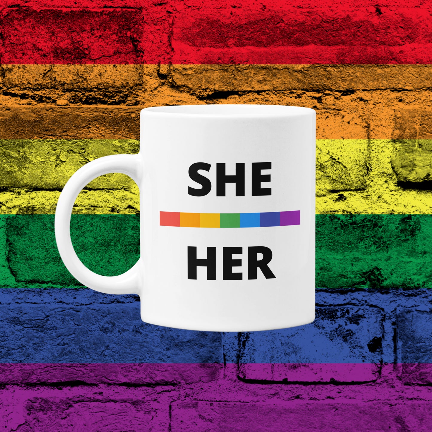 She/Her LGBTQ Flag Pronoun Mug