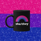 She/They Bisexual Rainbow Pronoun Mug