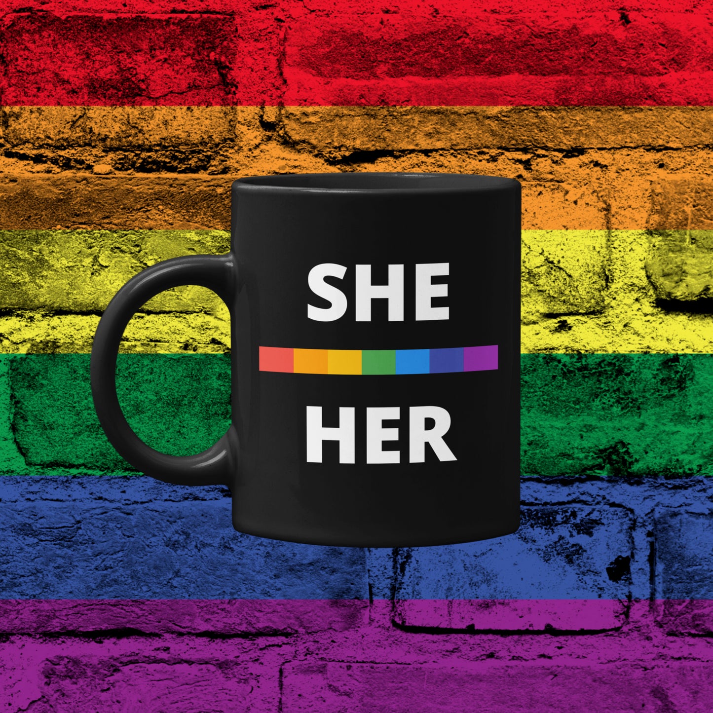 She/Her LGBTQ Flag Pronoun Mug