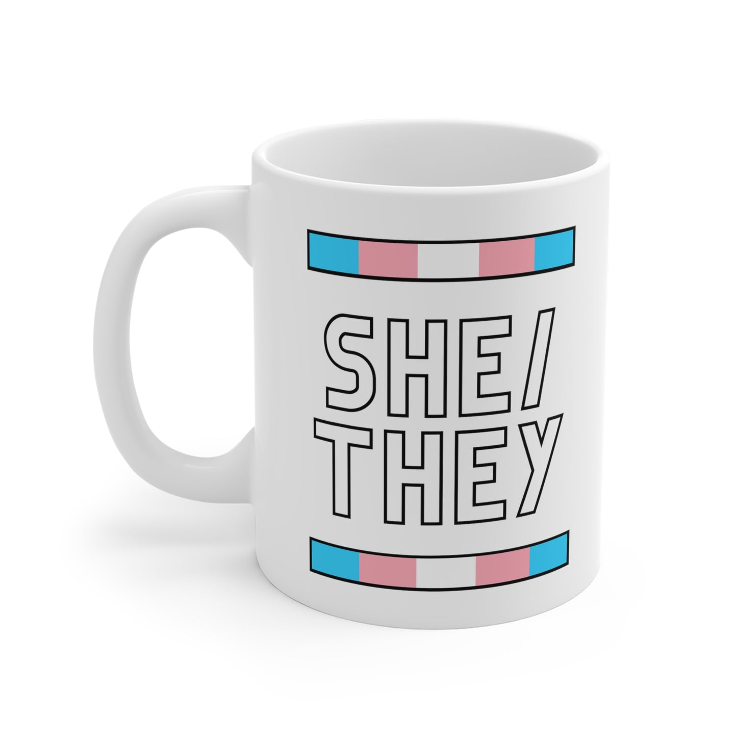 She/They Transgender Flag Pronoun Mug