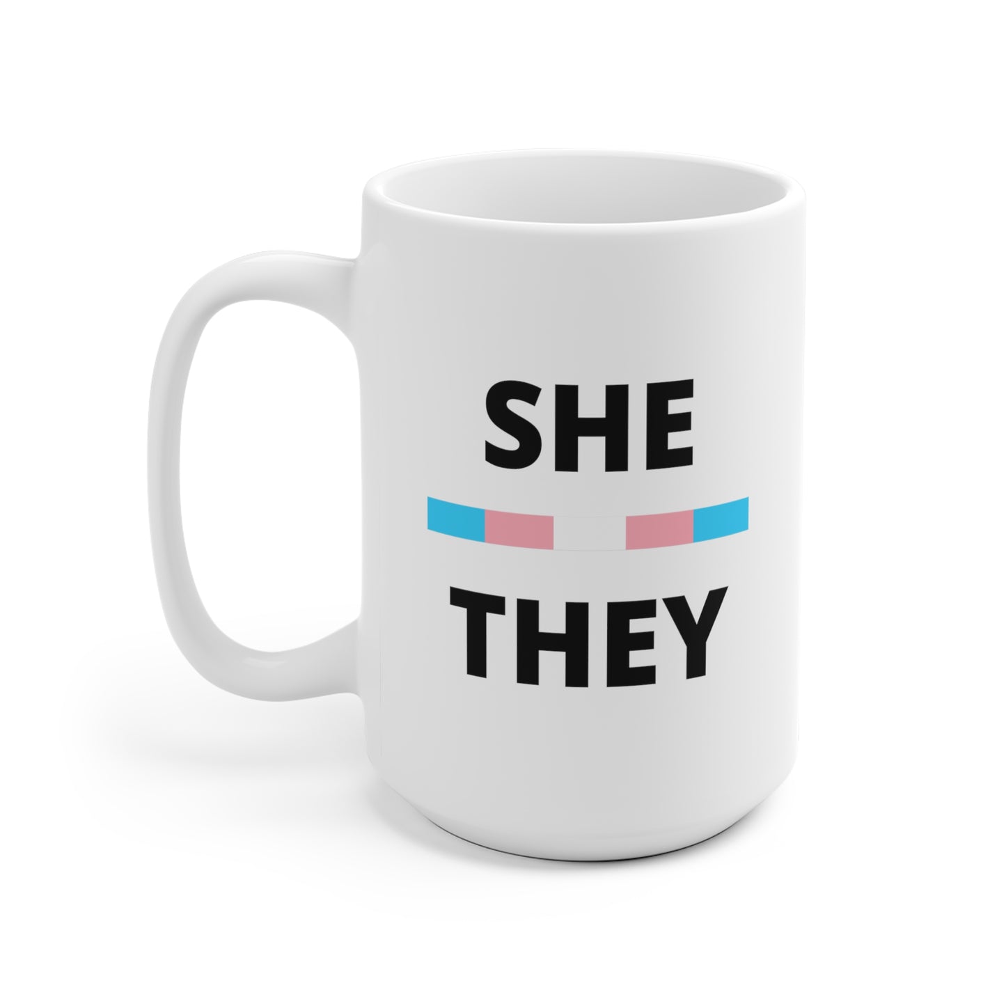 She/They Transgender Flag Pronoun Mug