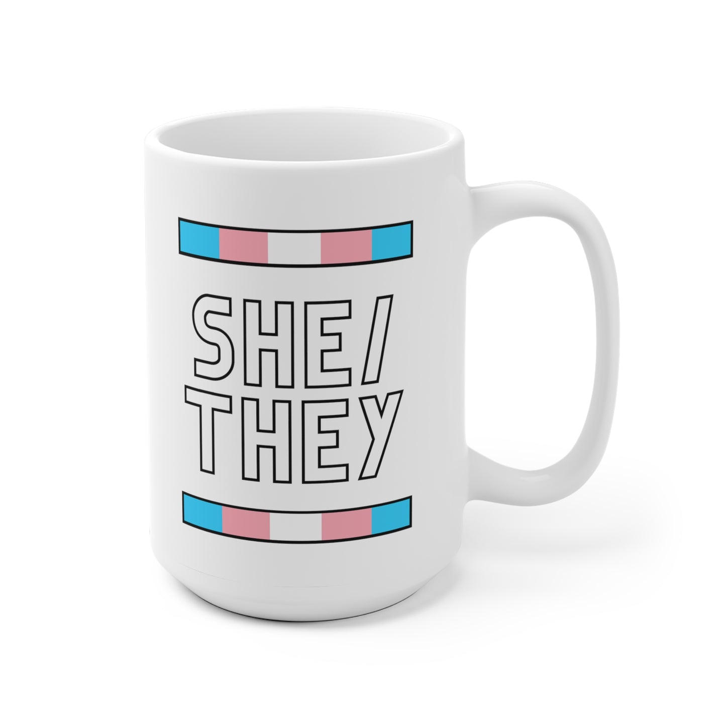 She/They Transgender Flag Pronoun Mug