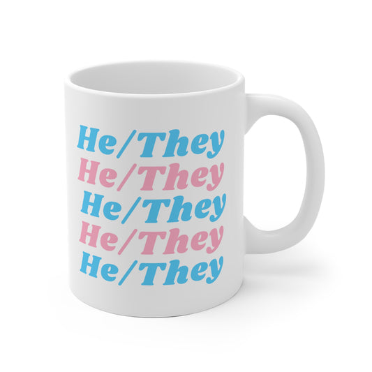 He/They Transgender Flag Pronoun Mug