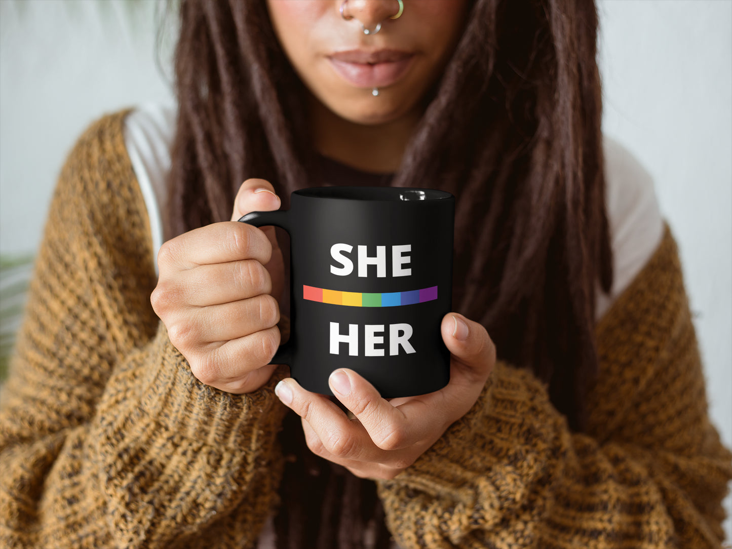 She/Her LGBTQ Flag Pronoun Mug