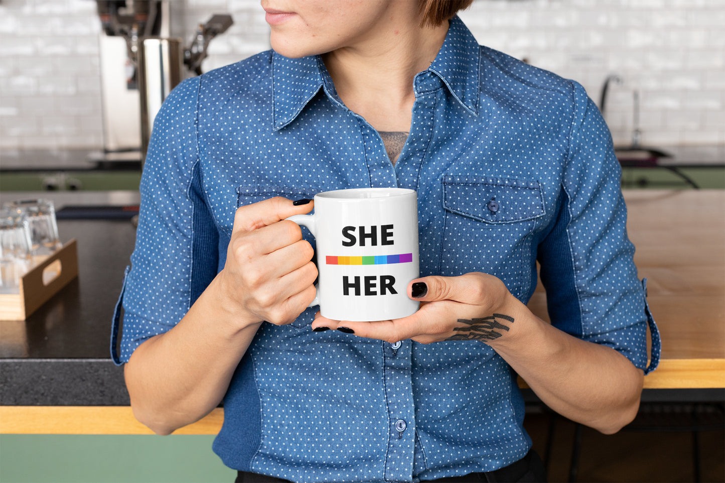 She/Her LGBTQ Flag Pronoun Mug