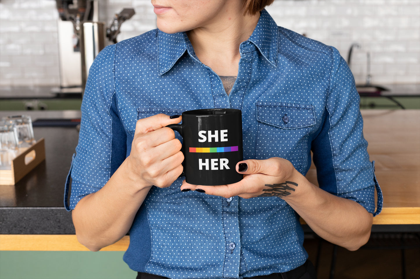 She/Her LGBTQ Flag Pronoun Mug