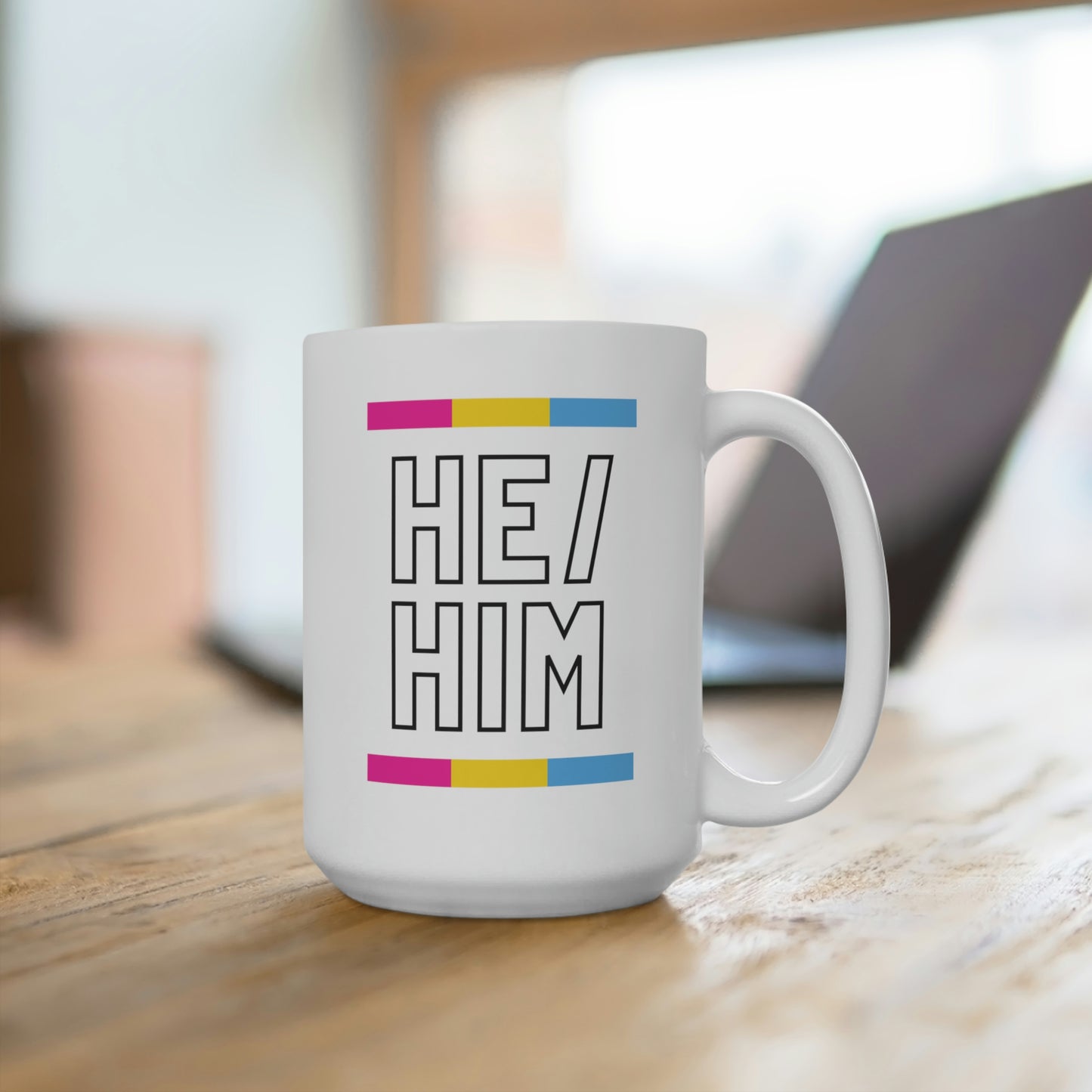 He/Him Pansexual Flag Pronoun Mug