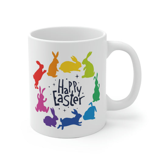 Happy Easter Rainbow Bunnies Mug