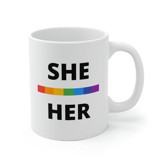 She/Her LGBTQ Flag Pronoun Mug