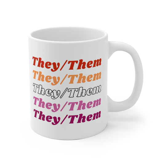 They/Them Lesbian Flag Pronoun Mug