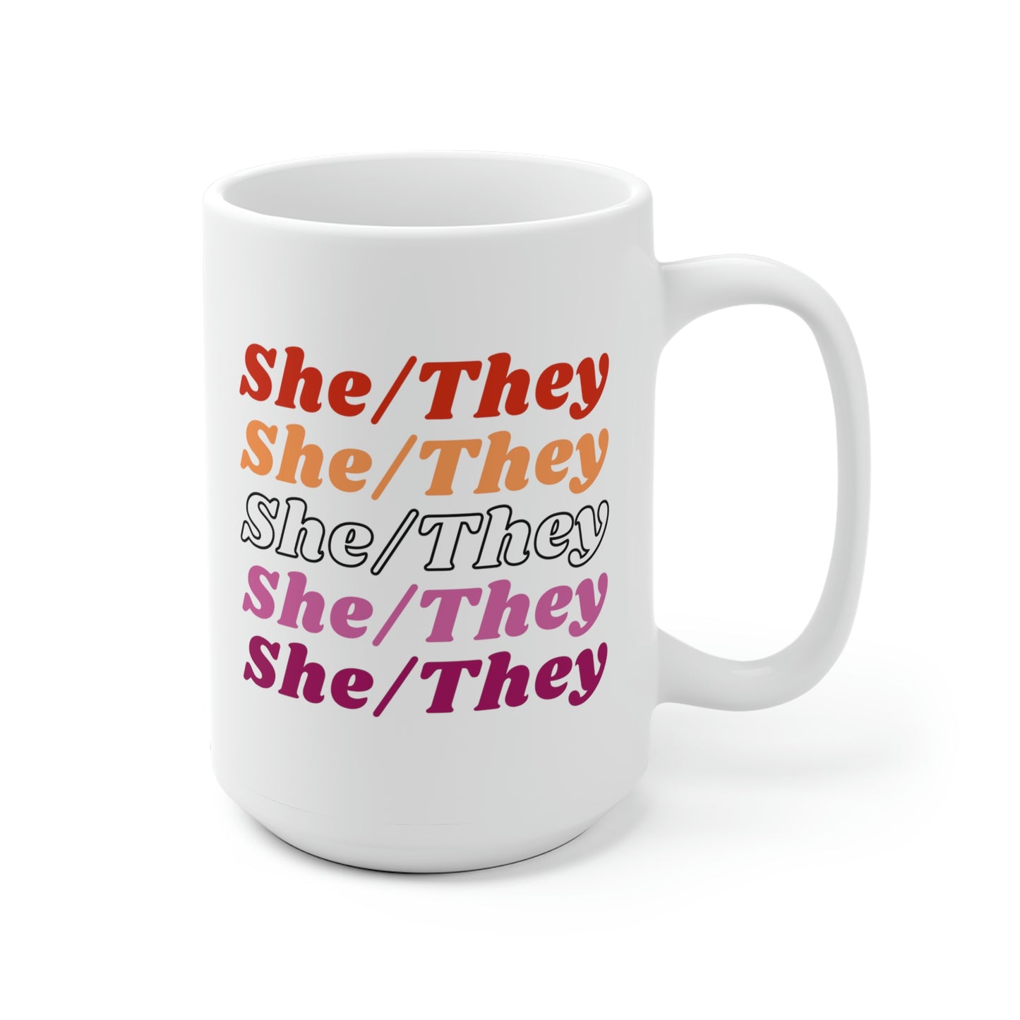 She/They Lesbian Flag Pronoun Mug