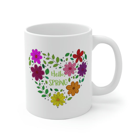 Hello Spring Flower Heart Mug