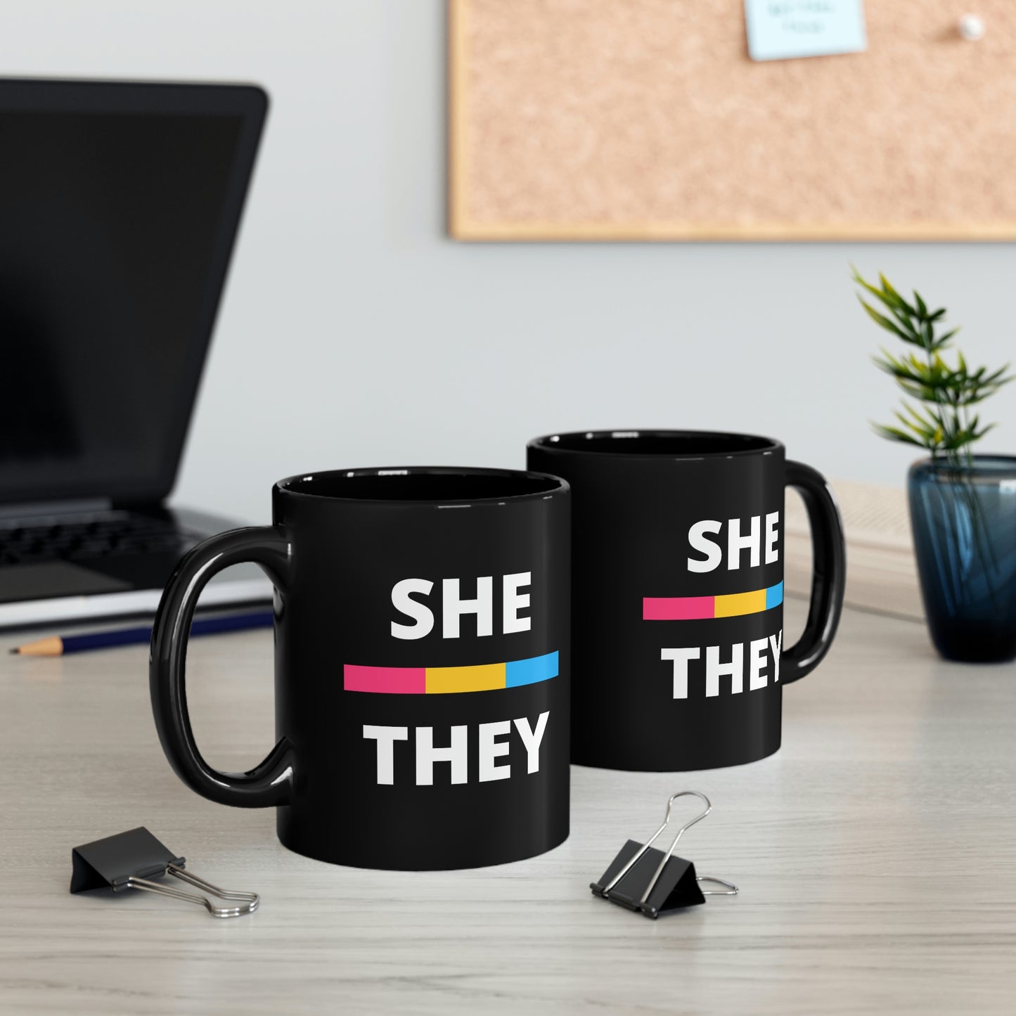 She/They Pansexual Flag Pronoun Mug