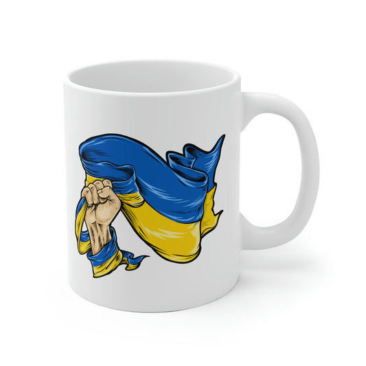 Fist Clenching Ukranian Flag Mug