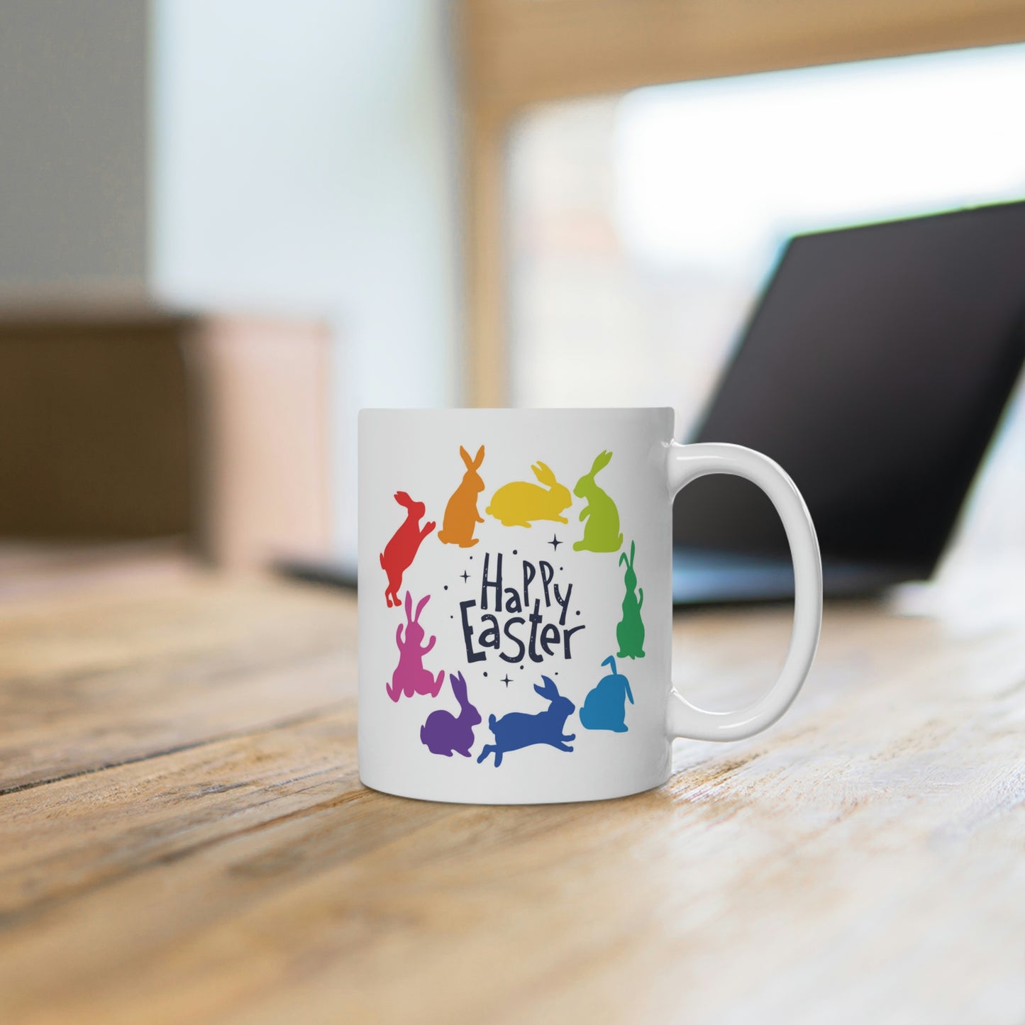 Happy Easter Rainbow Bunnies Mug