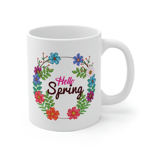 Hello Spring Floral Wreath Mug