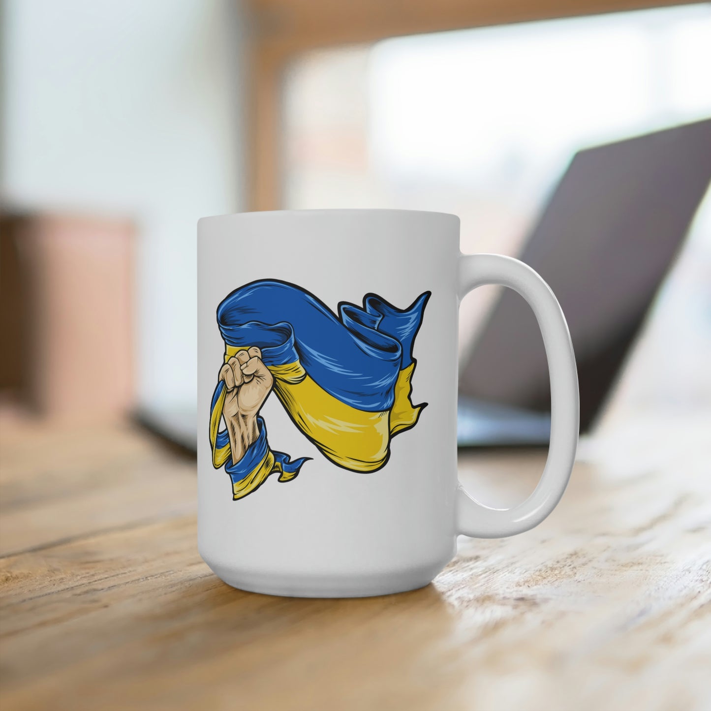 Fist Clenching Ukranian Flag Mug